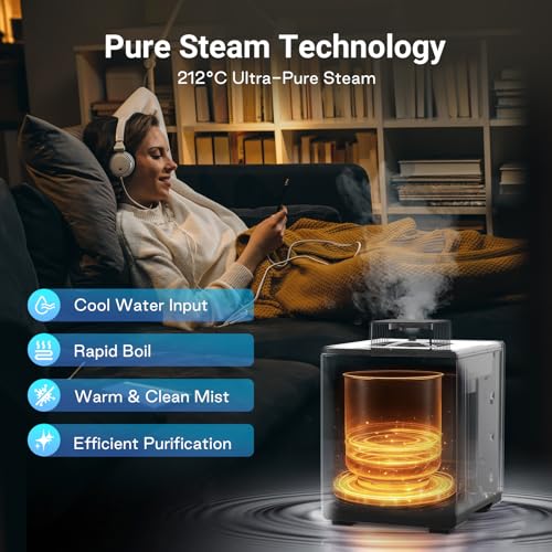 Livatro Stainless Steel Humidifier, 3L Warm Mist Humidifier, Easy Clean with Warm Steam Humidifier, Healthy Air Mist Humidifiers for Bedroom Living Room, with Sleep Mode and Auto-off Setting - Image 2