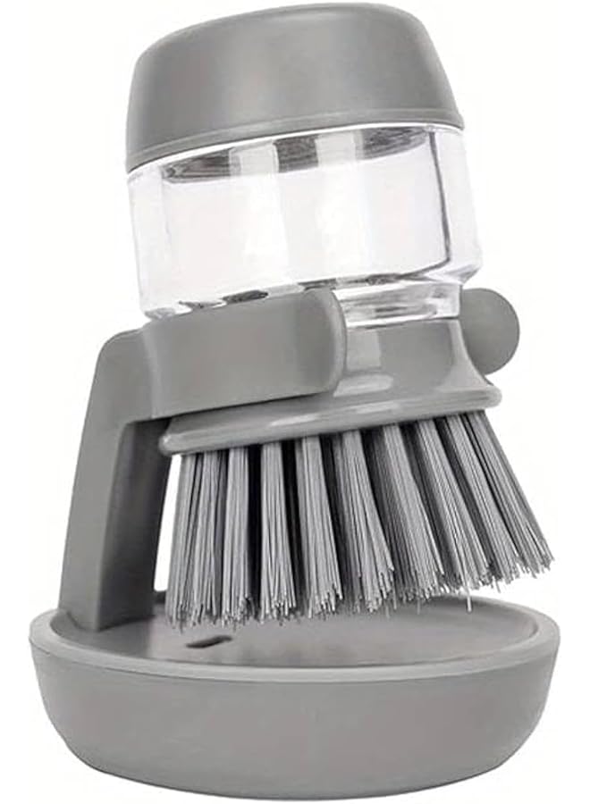 promass Scrub Brush, Soap Dispensing Palm Scrub Brush with Drip Tray, Washing Brush for Dishes Pots Pans Sink Cleaning, Easy to Grip Household Cleaning Brushes, Kitchen (Grey) - Image 1