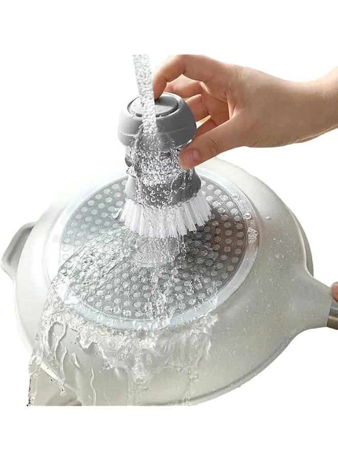 promass Scrub Brush, Soap Dispensing Palm Scrub Brush with Drip Tray, Washing Brush for Dishes Pots Pans Sink Cleaning, Easy to Grip Household Cleaning Brushes, Kitchen (Grey) - Image 2