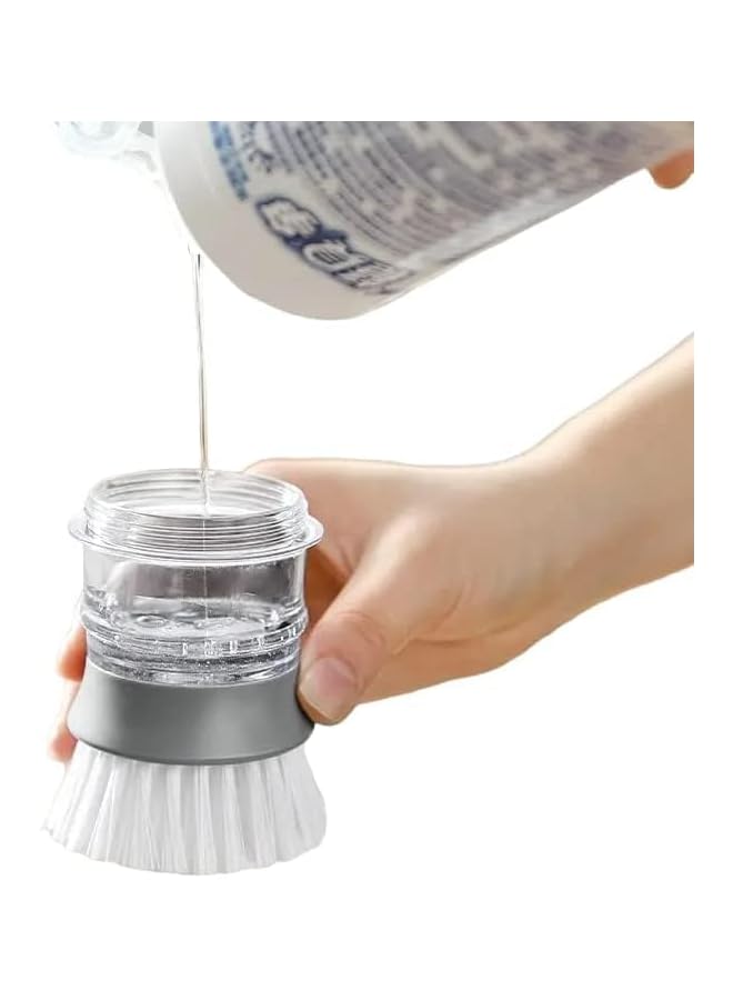 promass Scrub Brush, Soap Dispensing Palm Scrub Brush with Drip Tray, Washing Brush for Dishes Pots Pans Sink Cleaning, Easy to Grip Household Cleaning Brushes, Kitchen (Grey) - Image 3