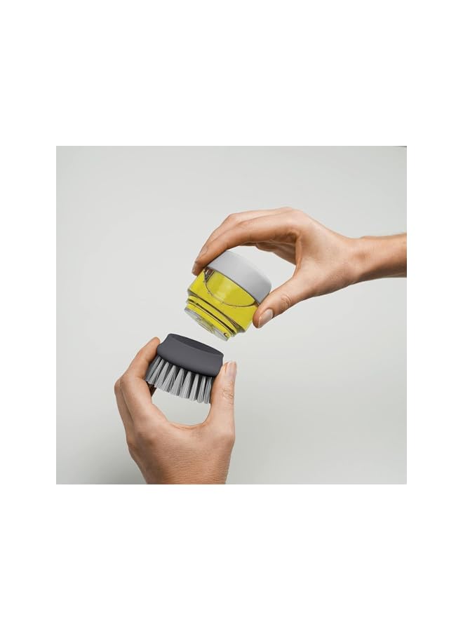 promass Scrub Brush, Soap Dispensing Palm Scrub Brush with Drip Tray, Washing Brush for Dishes Pots Pans Sink Cleaning, Easy to Grip Household Cleaning Brushes, Kitchen (Grey) - Image 4