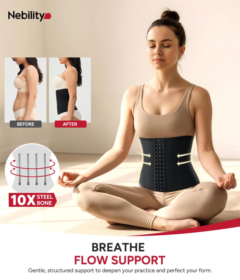 Nebility Waist Trainer for Women Corset Shapewear Tummy Control Body Shaper Girdle Waist Cincher Postpartum Belly Band(Large, Black) - Image 4