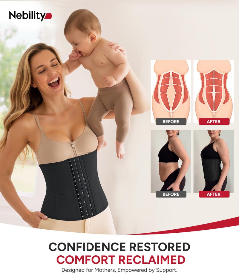 Nebility Waist Trainer for Women Corset Shapewear Tummy Control Body Shaper Girdle Waist Cincher Postpartum Belly Band(Large, Black) - Image 3