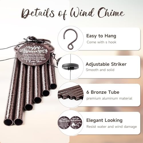 Synhonty Anniversary Wind Chimes Gifts for Men Women, Happy Anniversary Decorations, 25" Wind Chimes Romantic Gift for Couple, Parents, Wife, Husband, Friends (Mr & Mrs - Image 3