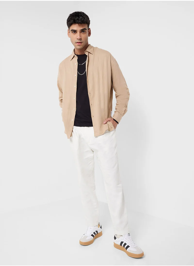JACK & JONES Jorfaro Linen Essential Front Button Down Shirt