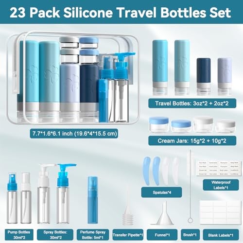 INSFIT 23 Pack Travel Bottles for Toiletries, TSA Approved Silicone Travel Size Toiletries with Toiletry Bag, BPA Free Leak Proof Refillable Travel Essentials for Liquids Shampoo Conditioner Lotion - Image 3