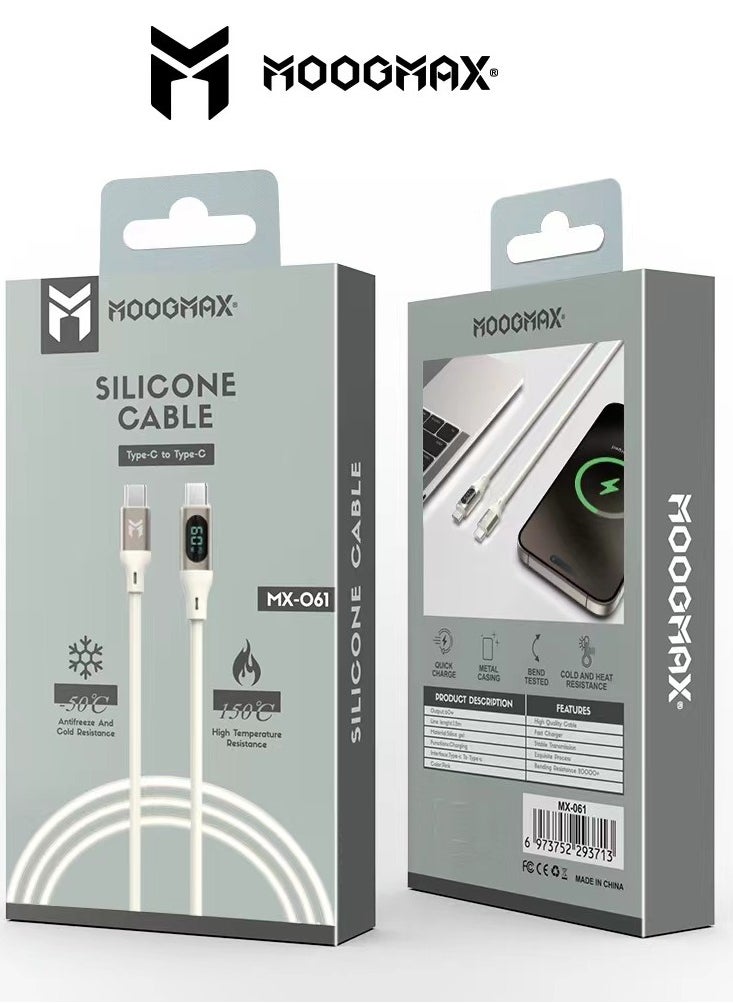 MOOGMAX - Type-C to Type-C Cable made of soft and strong silicon and digital display of charging watt Supports fast charging PD until 60W, 1M length, Compatible with Iphone 15 series, Samsung  and Huawei phones - Image 1