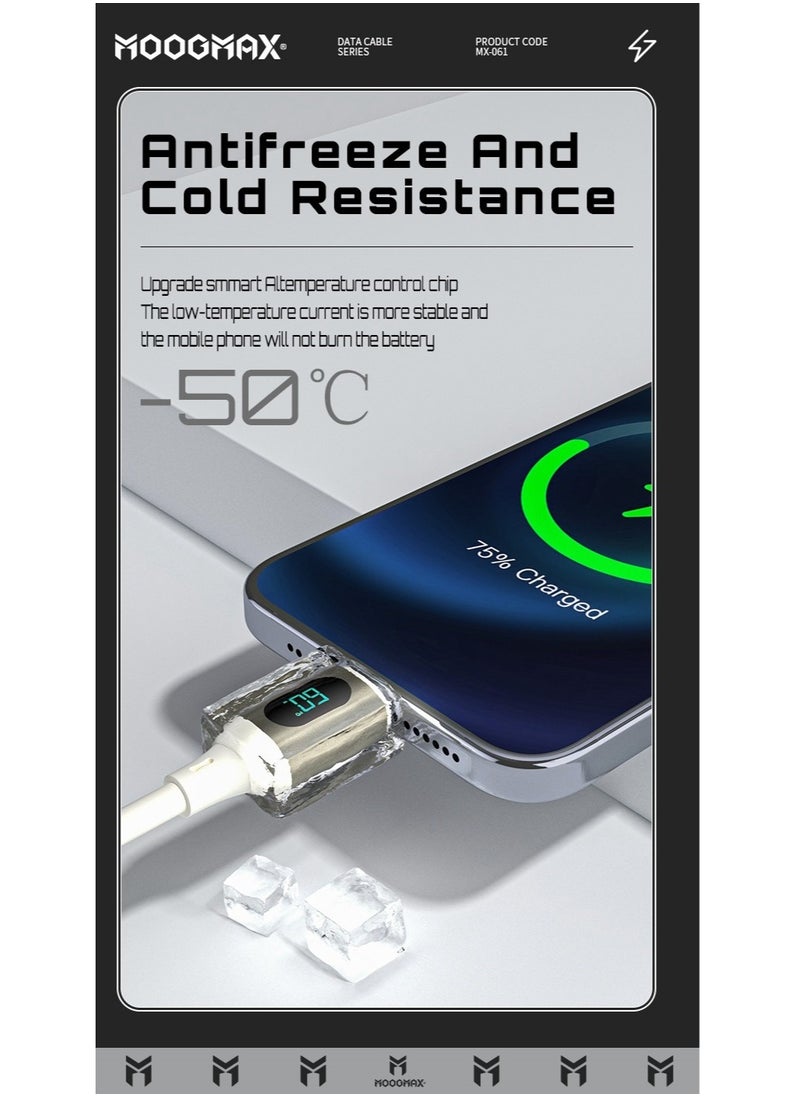 MOOGMAX - Type-C to Type-C Cable made of soft and strong silicon and digital display of charging watt Supports fast charging PD until 60W, 1M length, Compatible with Iphone 15 series, Samsung  and Huawei phones - Image 1