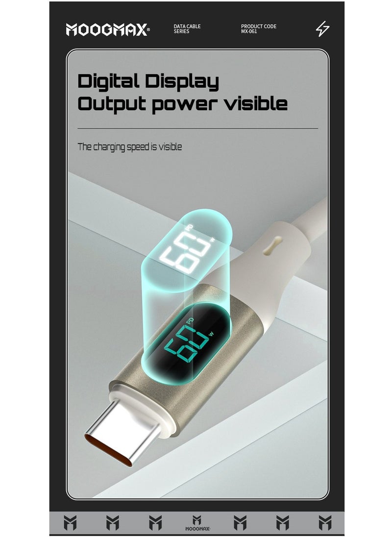 MOOGMAX - Type-C to Type-C Cable made of soft and strong silicon and digital display of charging watt Supports fast charging PD until 60W, 1M length, Compatible with Iphone 15 series, Samsung  and Huawei phones - Image 1