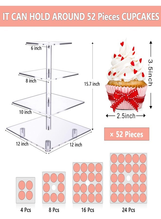 LoveDisplay Cupcake Stand, 4 Tier Cupcake Stand for 50 Cupcakes, Square Tiered Cupcake Tower, Clear Acrylic Cupcake Holder, Dessert Stands for Party, Wedding, Birthday, Baby Shower, Halloween - Image 3