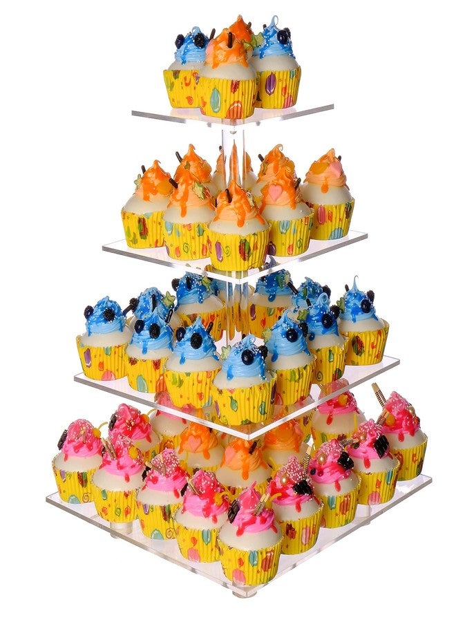 LoveDisplay Cupcake Stand, 4 Tier Cupcake Stand for 50 Cupcakes, Square Tiered Cupcake Tower, Clear Acrylic Cupcake Holder, Dessert Stands for Party, Wedding, Birthday, Baby Shower, Halloween - Image 1