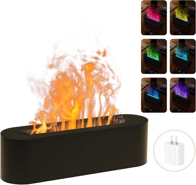 ESSENTIAL OIL DIFFUSERS 150ML, FLAME DIFFUSER HUMIDIFIER FOR ESSENTIAL OILS WITH 7 COLORS CHANGING, AROMATHERAPY DIFFUSER FOR HOME OFFICE BEDROOM, BLACK