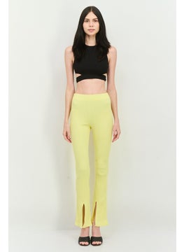 MANGO Women Regular Fit Ribbed Flare Leg Pants, Yellow  - Image 4