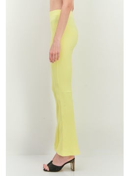 MANGO Women Regular Fit Ribbed Flare Leg Pants, Yellow  - Image 2