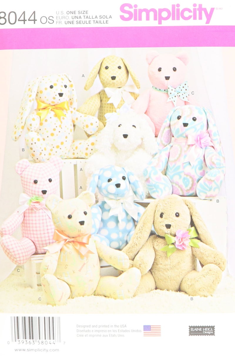 Simplicity US8044OS Children's Stuffed Animal Toy Sewing Pattern, One Size - Image 1