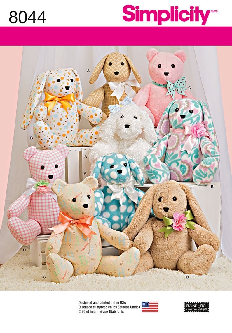 Simplicity US8044OS Children's Stuffed Animal Toy Sewing Pattern, One Size - Image 2