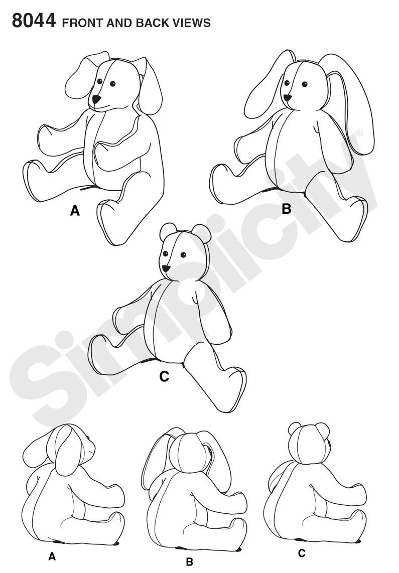 Simplicity US8044OS Children's Stuffed Animal Toy Sewing Pattern, One Size - Image 3
