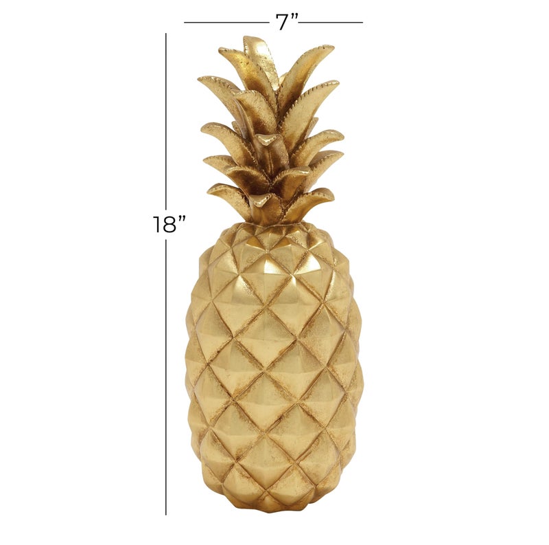 Deco 79 Polystone Fruit Decorative Sculpture Pineapple Home Decor Statue, Accent Figurine 7" x 7" x 18", Gold - Image 4