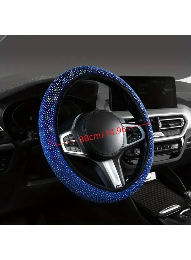 Blue Sparkling Diamond Steering Wheel Cover Spandex Material For 15 Inch Wheels - Image 2