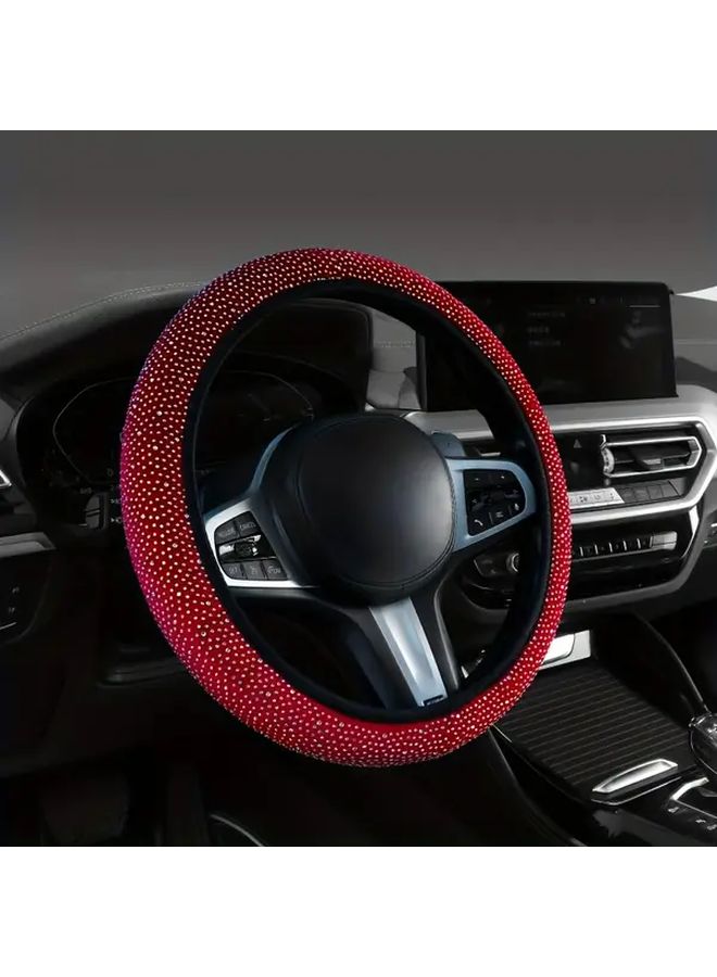 Blue Sparkling Diamond Steering Wheel Cover Spandex Material For 15 Inch Wheels - Image 3
