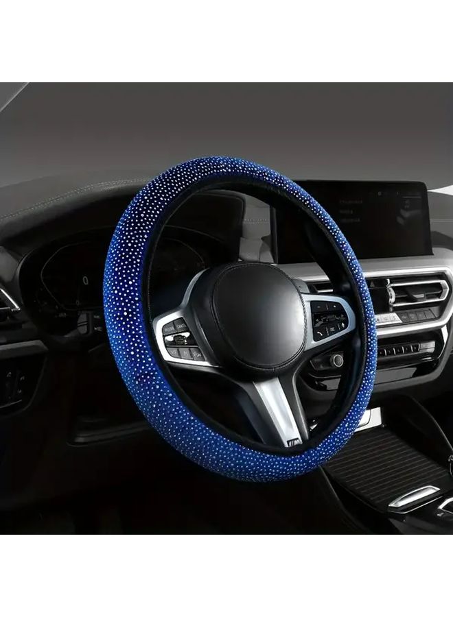 Blue Sparkling Diamond Steering Wheel Cover Spandex Material For 15 Inch Wheels - Image 4