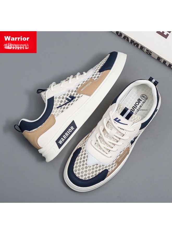 Pull Back Warrior Official Men's White Shoes Men's Spring New Style Board Shoes Men's Trendy Sports Shoes Mica Blue Mesh 43 - Image 1