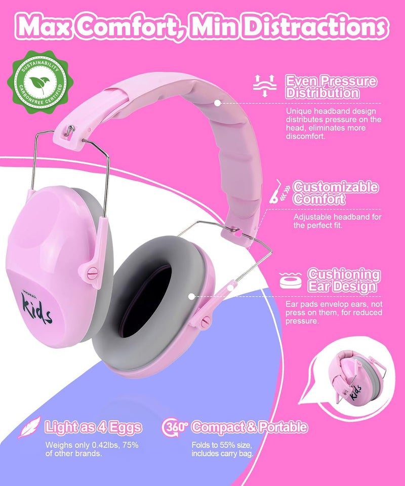 PROHEAR 032 2.0 Noise Cancelling Headphones for Kids - 25dB Noise Reduction - Adjustable Sensory Ear Protection Muffs for Concert, Fireworks, Monster Truck Shows, School - Bunny Nose Pink - Image 4