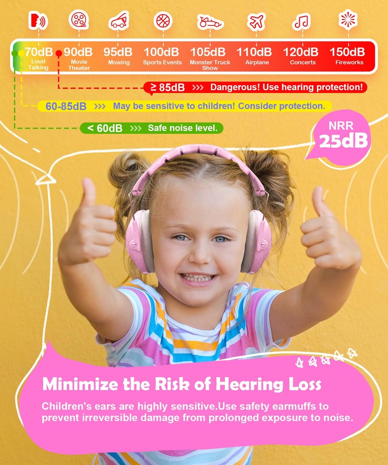 PROHEAR 032 2.0 Noise Cancelling Headphones for Kids - 25dB Noise Reduction - Adjustable Sensory Ear Protection Muffs for Concert, Fireworks, Monster Truck Shows, School - Bunny Nose Pink - Image 2