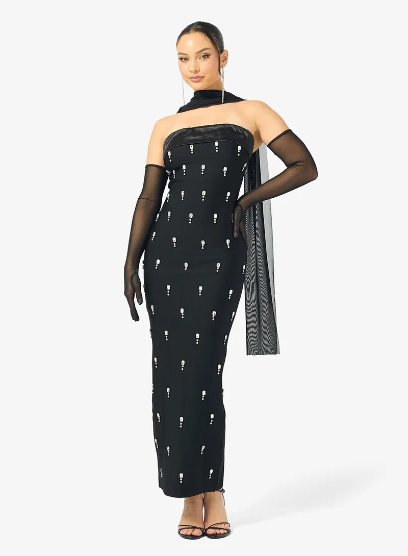 Ginger Boutique Bandeau Rhinestone Embellished Scarf Dress