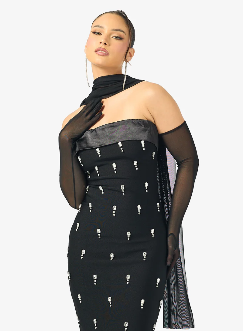 Ginger Boutique Bandeau Rhinestone Embellished Scarf Dress