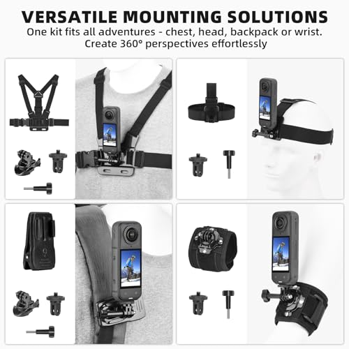 BRDRC Accessories Kit for Insta 360 X5 X4 Air, Chest Mount Head Strap Harness Backpack Clip Holder Wrist Strap, 360°Rotating Adapter + Quick Release for Insta360 One X5 X4 X3 X Camera Accessory Bundle - Image 2