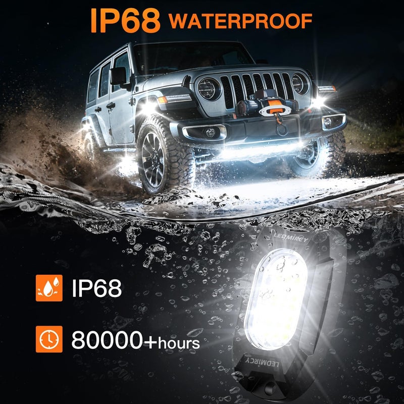 LEDMIRCY أضواء الصخور البيضاء، LEDMIRCY R6 أضواء صخور بيضاء نقية 16 قطعة مع 24 شريحة LED فائقة السطوع للشاحنات ومركبات UTV والطرق الوعرة والقوارب ومركبات ATV والبيك أب، إضاءة نيون تحتية عالية الطاقة مقاومة للماء والصدمات. - Image 5
