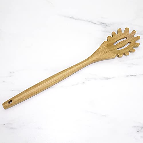Totally Bamboo 14" Spaghetti Spoon – Natural Bamboo Pasta Server with Teeth | Eco-Friendly, Nonstick Safe, Durable Kitchen Utensil - Image 2