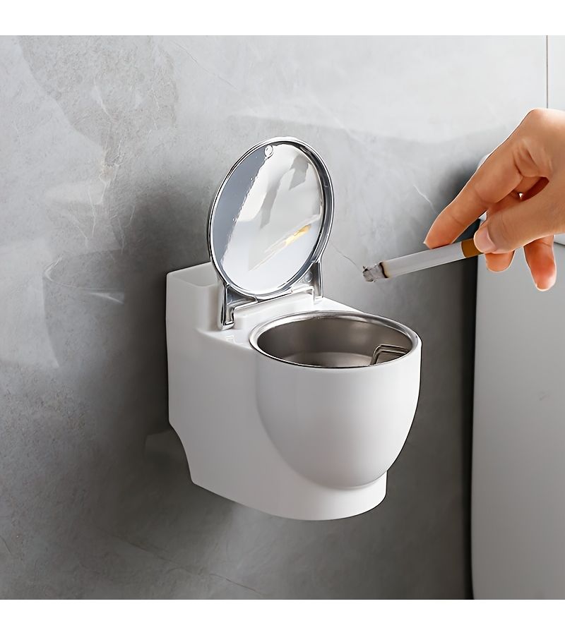 Funny Toilet Ashtray Silvery Lid Desktop Coffee Table Bedside Holder - Image 4