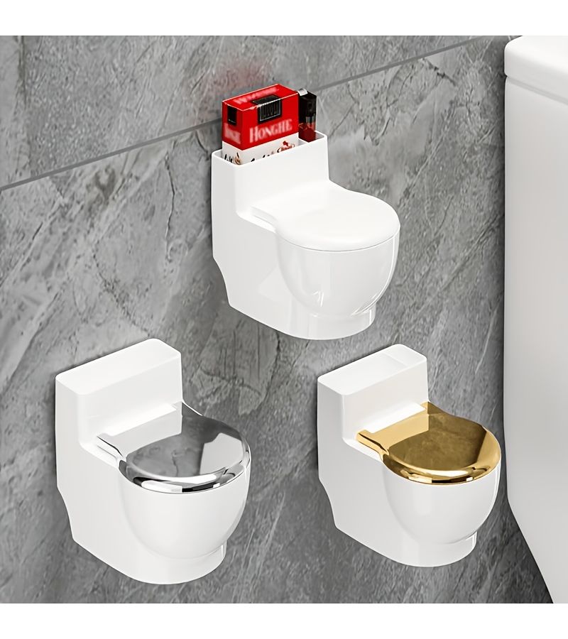 Funny Toilet Ashtray Silvery Lid Desktop Coffee Table Bedside Holder - Image 1