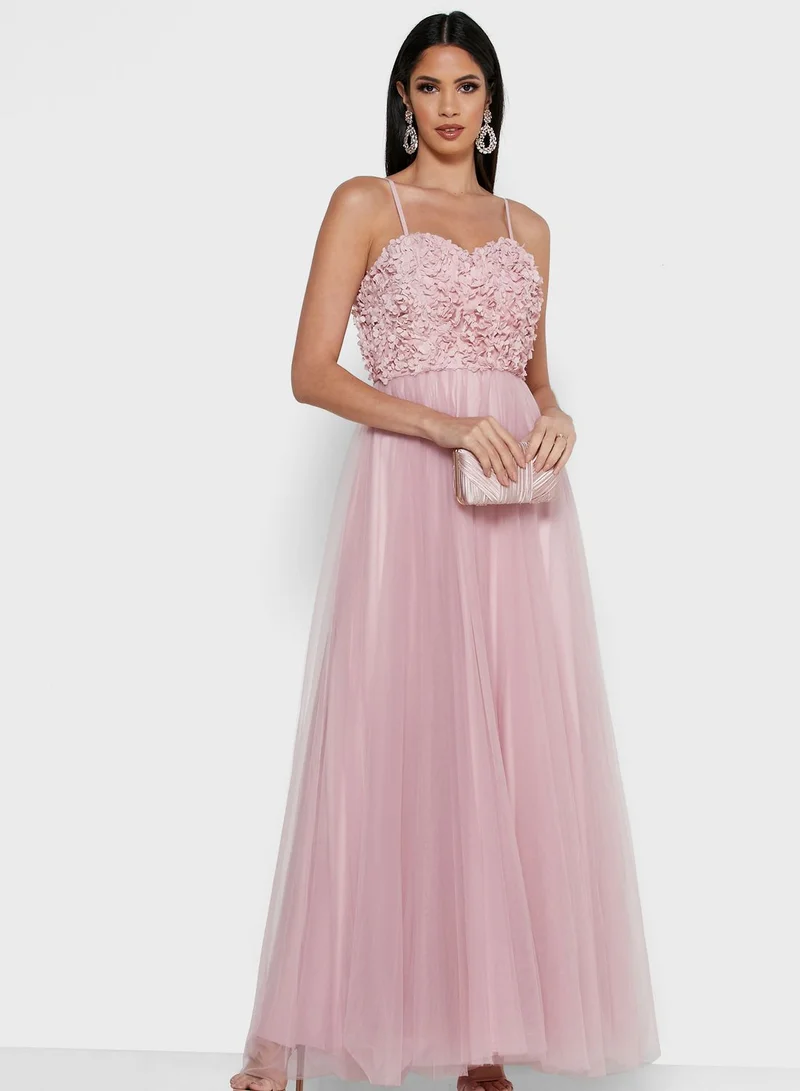 Chi-Chi London Floral Applique Tull Dress