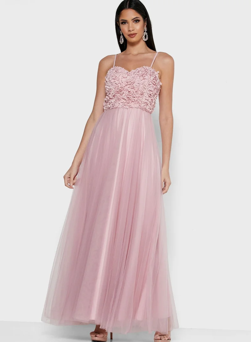 Chi-Chi London Floral Applique Tull Dress