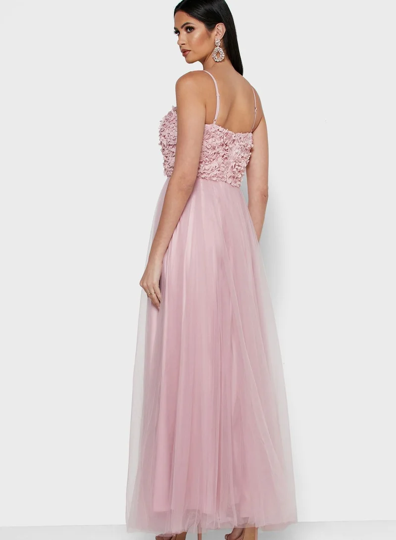 Chi-Chi London Floral Applique Tull Dress