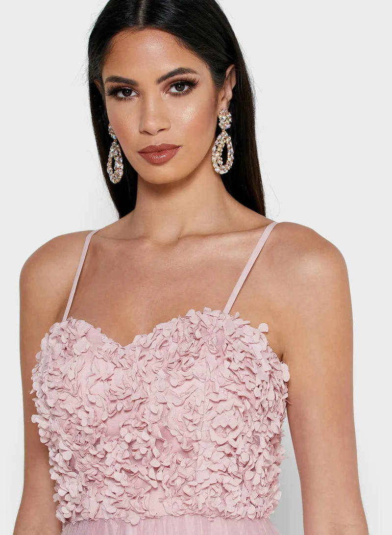 Chi-Chi London Floral Applique Tull Dress