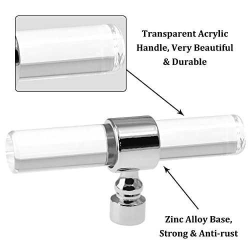 Cionyce 6 Pack Acrylic Cabinet Knobs Silver Drawers Knobs, Clear Single Hole T Bar Cabinet Pulls for Dresser Drawers Kitchen Cabinet, 3.15" Overall Length - Image 4