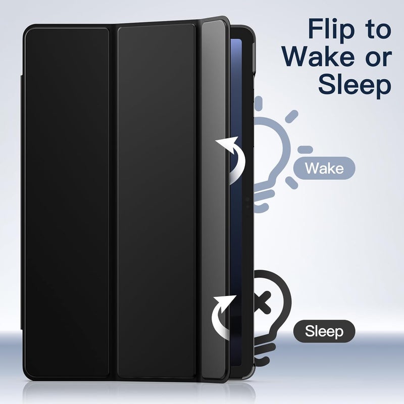 جي تيك جراب لهاتف Samsung Galaxy Tab S9 Fe+ / S9 Fe Plus مقاس 12.4 بوصة، جراب واقٍ رفيع شفاف مع حامل ثلاثي الطي، يدعم شحن قلم S Pen، خاصية الإيقاظ/السكون التلقائي، لون أسود - Image 5