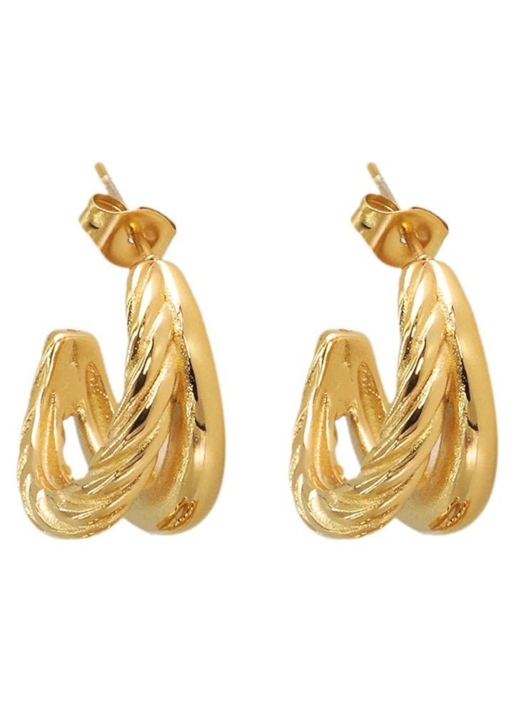 كاف كريشنس أقراط ستانلس ستيل مطلية بالذهب 18 قيراط للنساء، مقاس موحد - Image 1