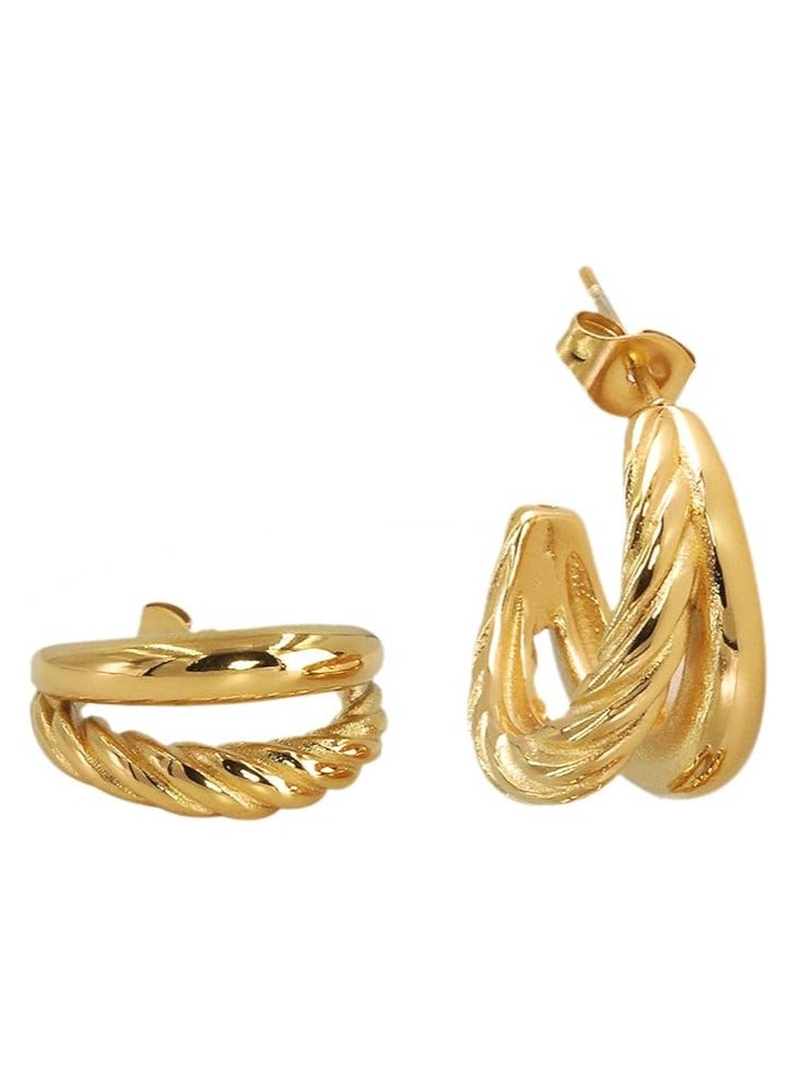 كاف كريشنس أقراط ستانلس ستيل مطلية بالذهب 18 قيراط للنساء، مقاس موحد - Image 2