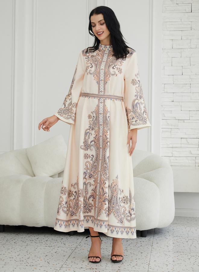 تايك تو جلابية طويلة الأكمام بياقة عالية مزينة بطبعة مطبوعة - Image 1