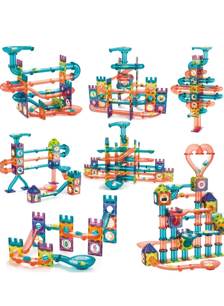 107Pcs Magnetic Building Block Set,Building Block Educational Toys,Color window magnetic piece, educational toy building blocks to build,Pipe, track, slide ball magnetic building blocks, splicing toys thinking children's toy, assembly DIY set  - Image 2