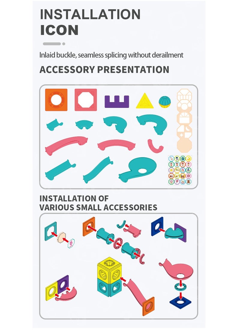 107Pcs Magnetic Building Block Set,Building Block Educational Toys,Color window magnetic piece, educational toy building blocks to build,Pipe, track, slide ball magnetic building blocks, splicing toys thinking children's toy, assembly DIY set  - Image 4