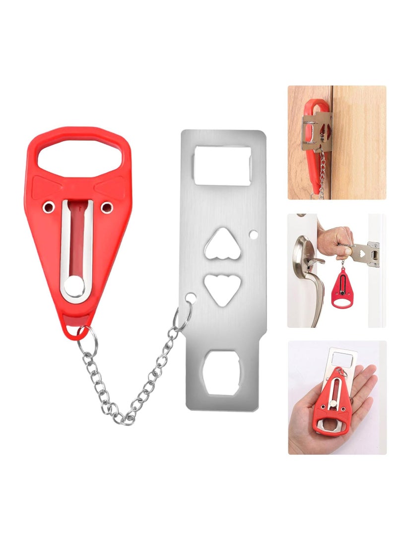 HW Portable Travel Door Lock, No Drilling Required, Quick Installation, Lightweight and Portable, Perfect for Hotel Rooms, Apartments, Ideal Gift for Travelers, Women, Renters(1 Red) - Image 1
