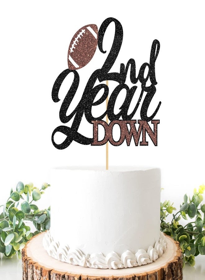 Helewilk 2nd Year Down Cake Topper, Football Cake Decor for Boys Girls 2nd Birthday/Baby Shower Party Decoration, Sports Theme Two Years Birthday Party Cake Decor, Football Birthday Party Supplies - Image 1