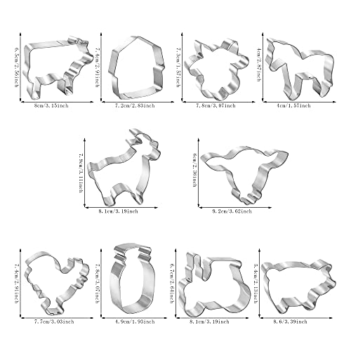 TOSPARTY 10 PCS Farm Cookie Cutter Set with Recipe Booklet Rooster Cow Pig Lamb Horse Barn and Tractor Cow Face Milk Bottle Bull head - Image 2