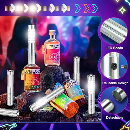 Czgor Bottle Service Light 6 Pack, Rechargeable LED Strobe Baton Lights, Reusable LED Champagne Bottle Handheld Lighting Topper for Bar Nightclub Concert Event Outdoor - Image 2